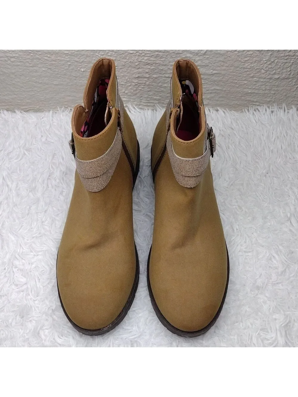 Lands' End Brown Suede Leather Dual Buckle Strap Almond Toe Side Zip Ankle Boot